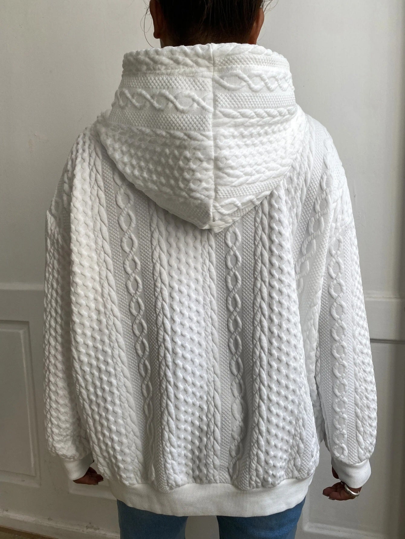 Women's Relaxed Pullover Hoodie – White / Black detail view