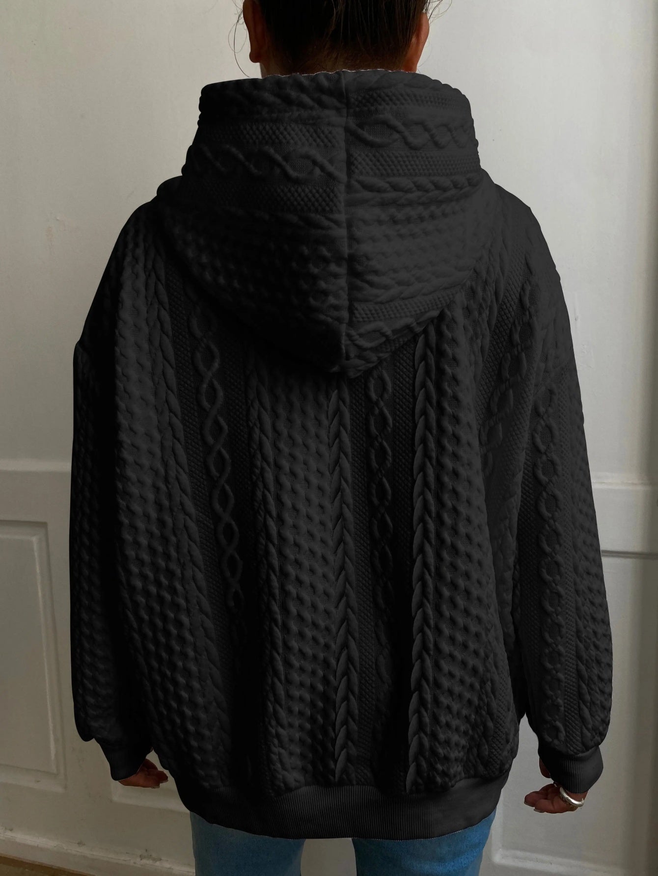 Women's Relaxed Pullover Hoodie – White / Black detail view