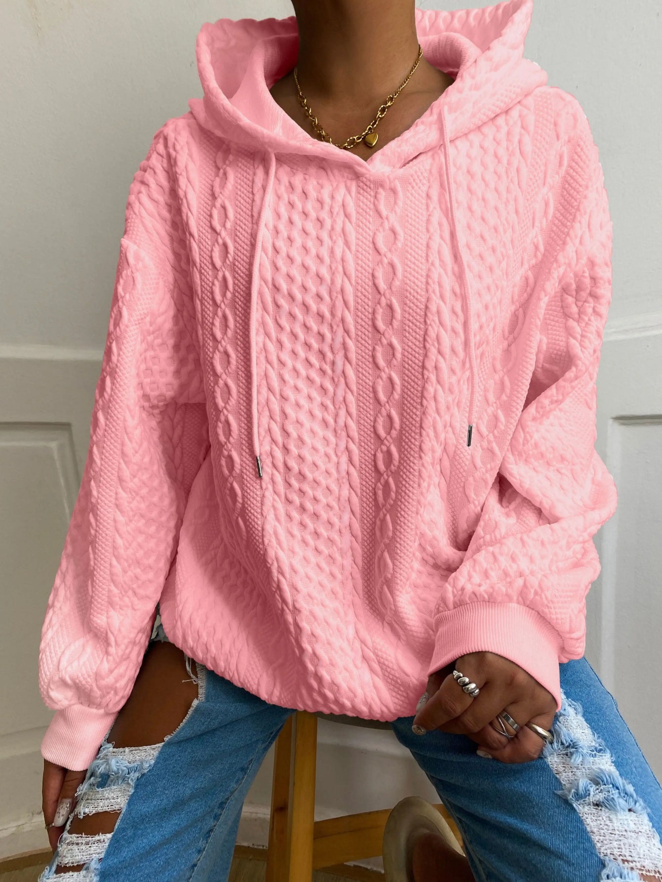 Women's Relaxed Pullover Hoodie – White / Black detail view