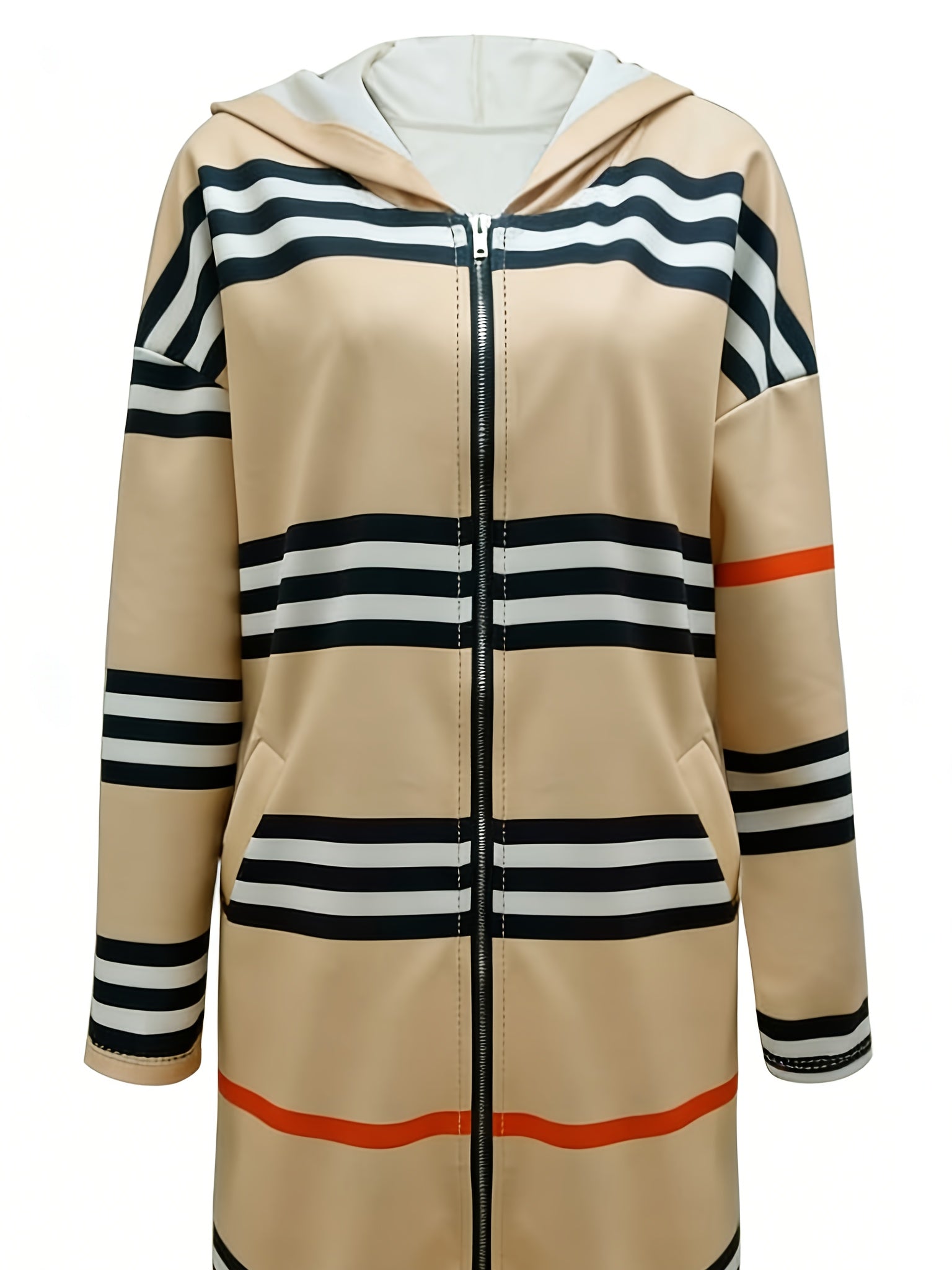 Women's Relaxed Striped Zip-Up Coat detail view