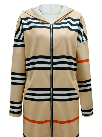 Women's Relaxed Striped Zip-Up Coat detail view