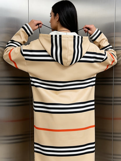 Women's Relaxed Striped Zip-Up Coat detail view