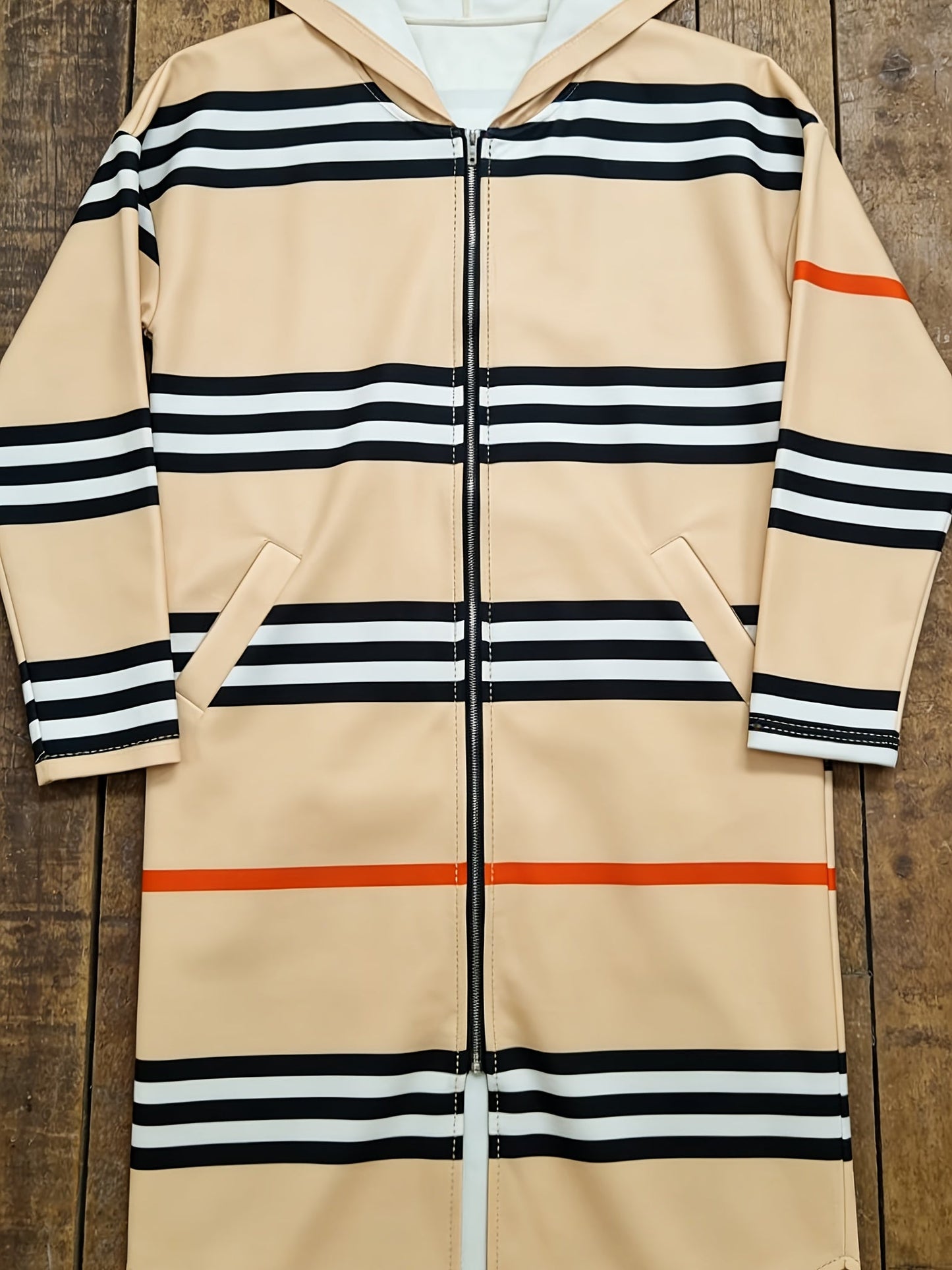 Women's Relaxed Striped Zip-Up Coat detail view