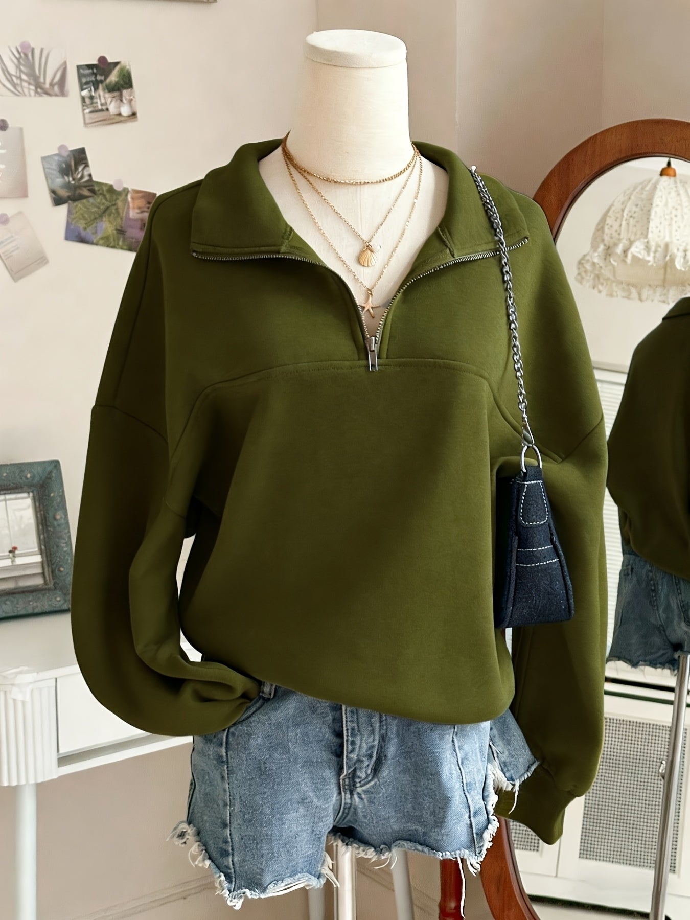 Women's Relaxed Zip-Up Hoodie – Green option – view 4