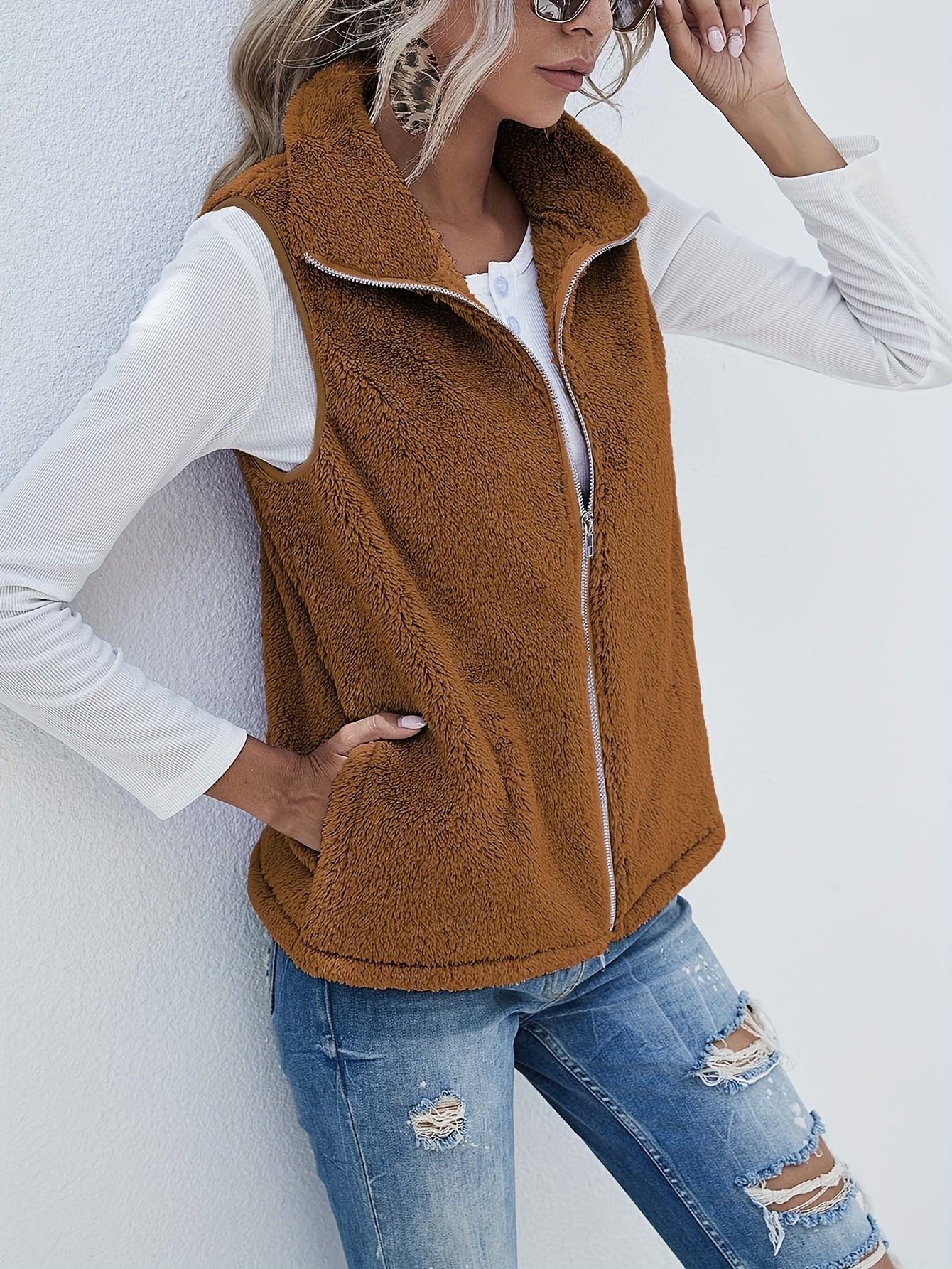 Women's Reversible Fleece Vest - Sleeveless Zip Front Pockets – Gray option – view 4