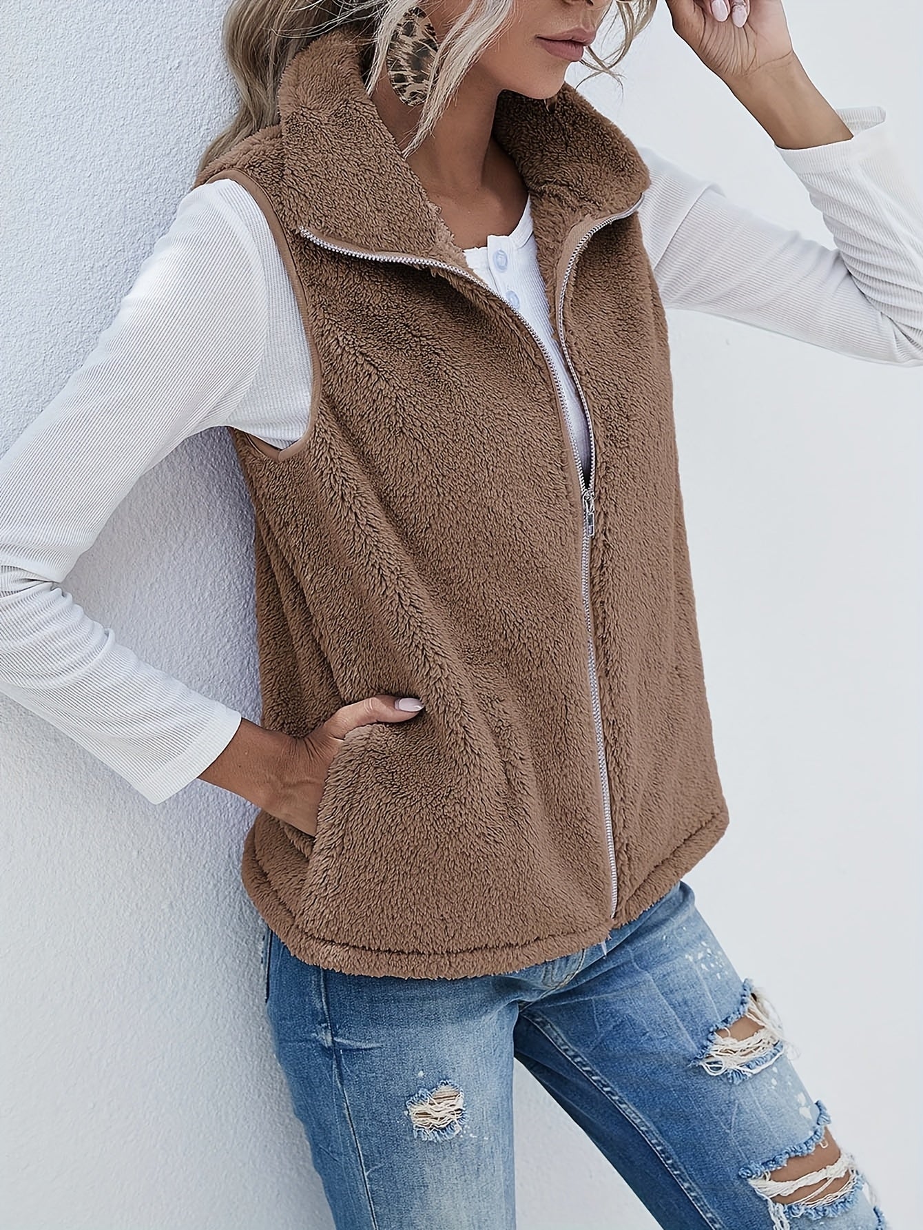 Women's Reversible Fleece Vest - Sleeveless Zip Front Pockets – Gray option – view 5