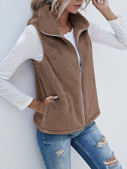 Women's Reversible Fleece Vest - Sleeveless Zip Front Pockets – Gray option – view 5