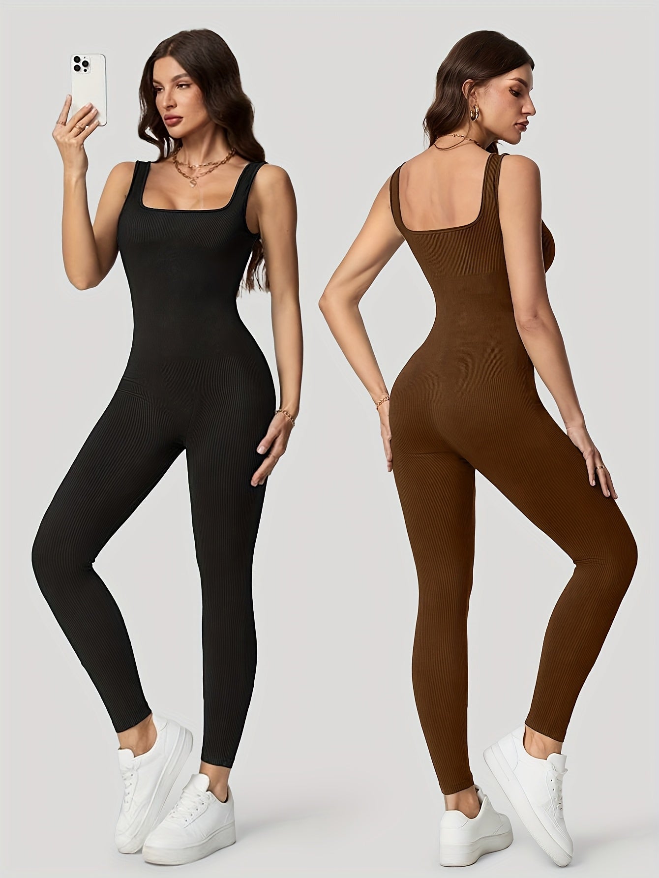 Women's Ribbed Shapewear Bodysuit - Square Neck Tummy Control Unitard detail view
