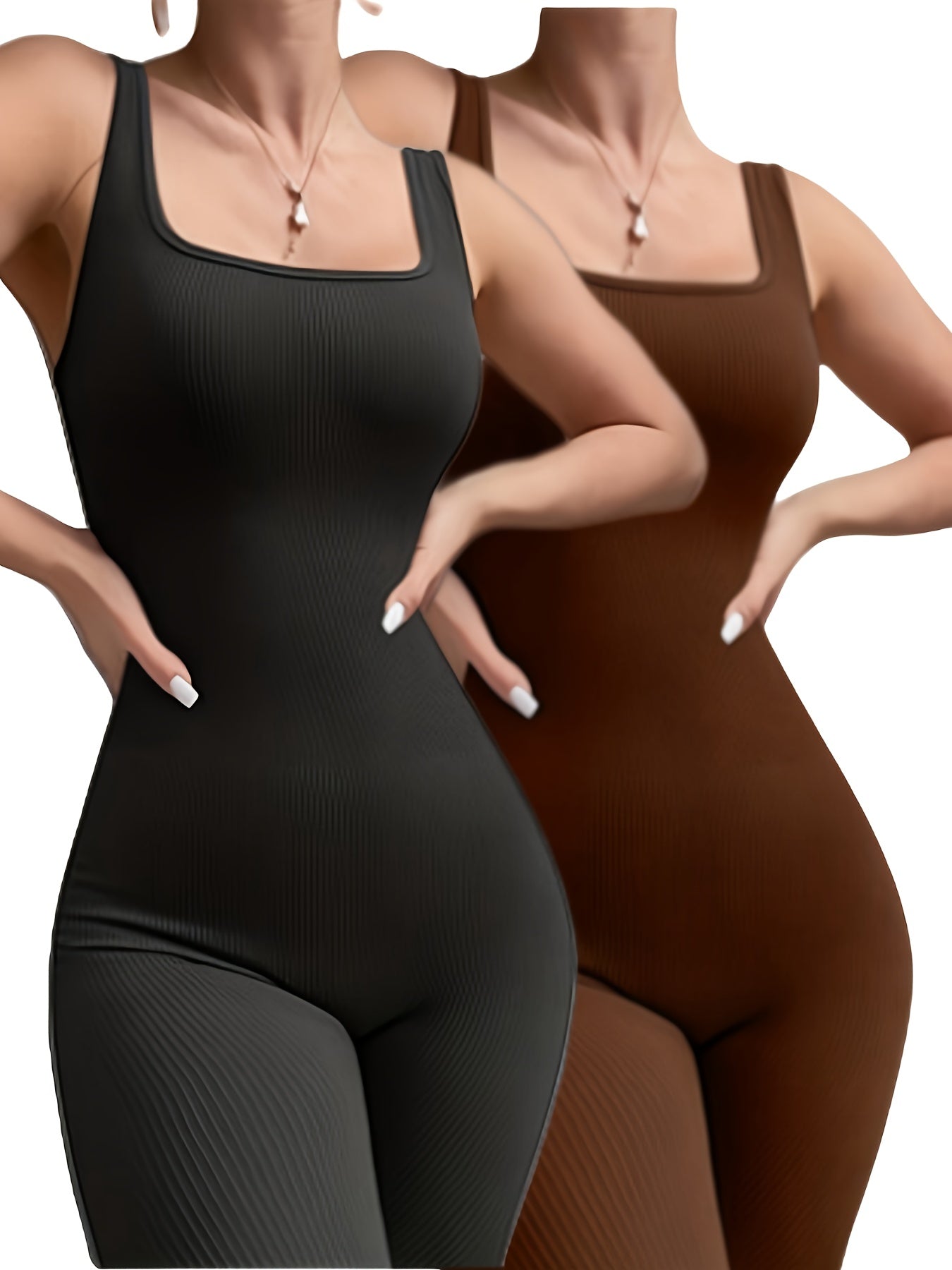 Women's Ribbed Shapewear Bodysuit - Square Neck Tummy Control Unitard detail view
