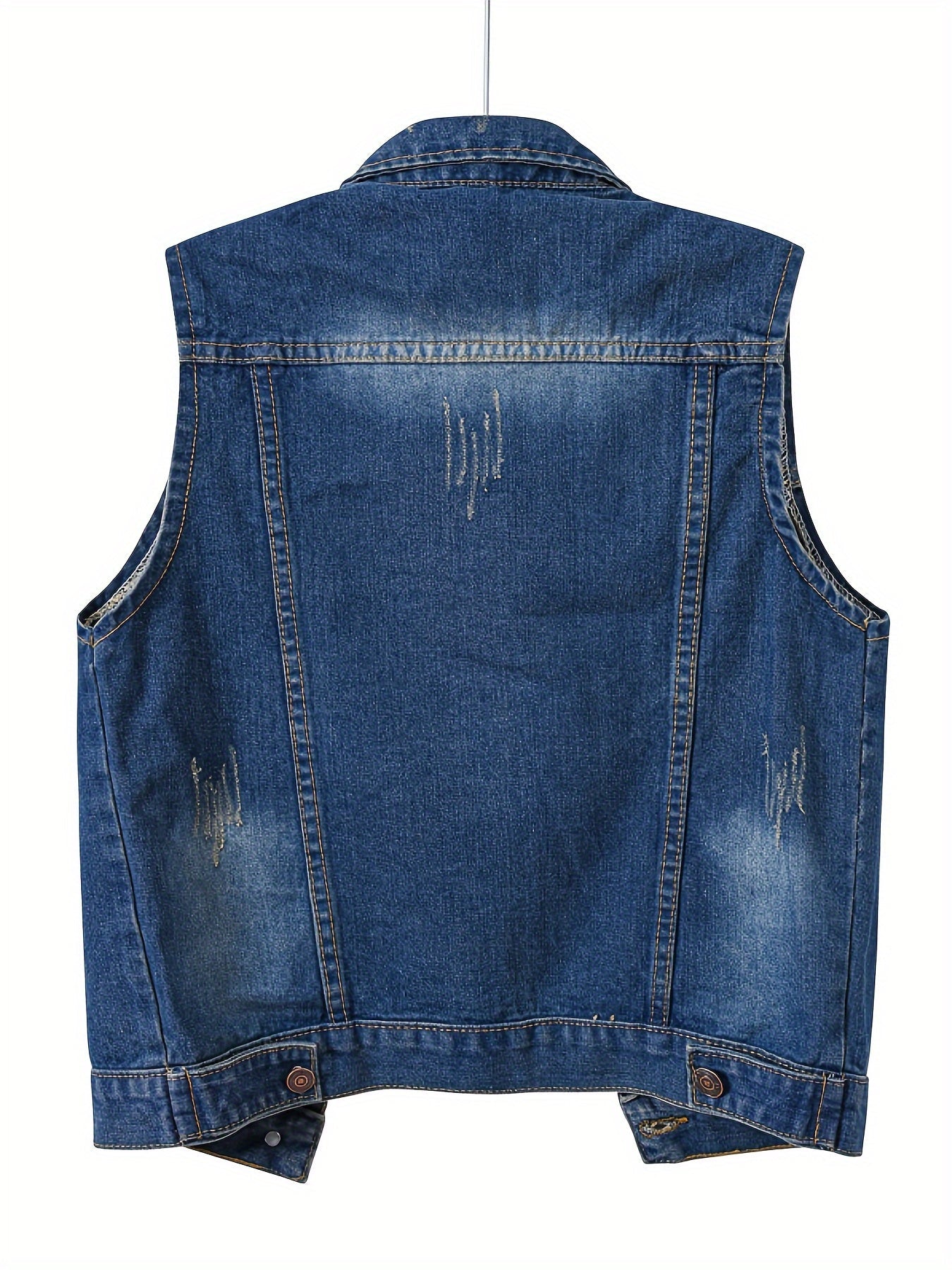 Women's Ripped Denim Vest - Sleeveless Button Front detail view