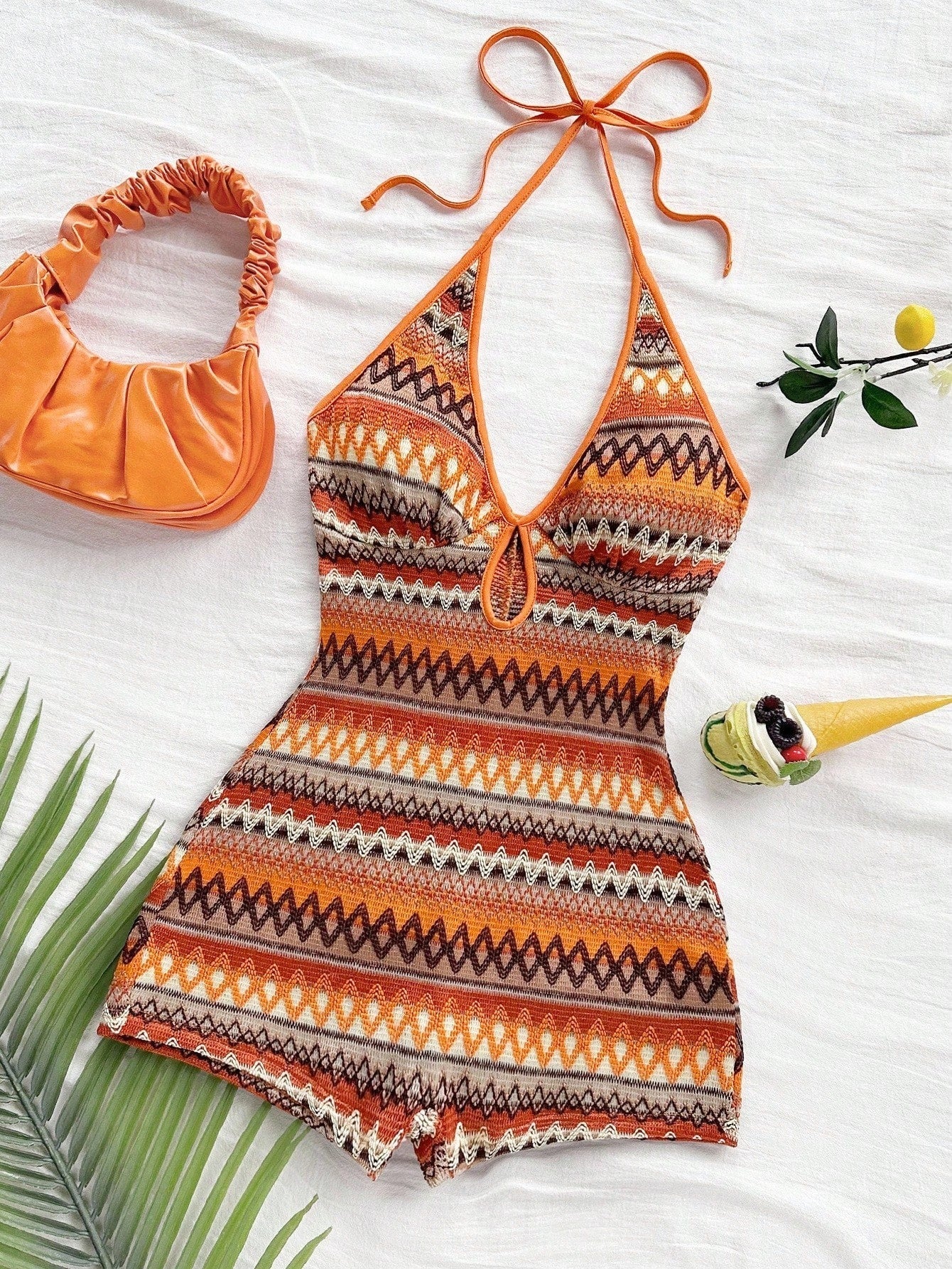 Women's Romper - Statement Print Halter Neck detail view