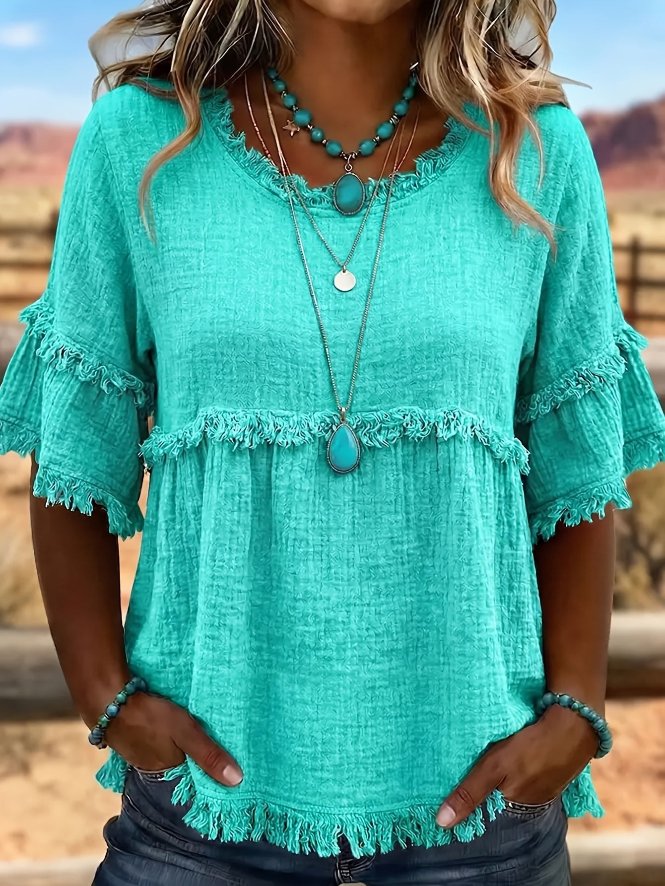 Women's Royal Blue Knit Short-Sleeve Blouse – view 8