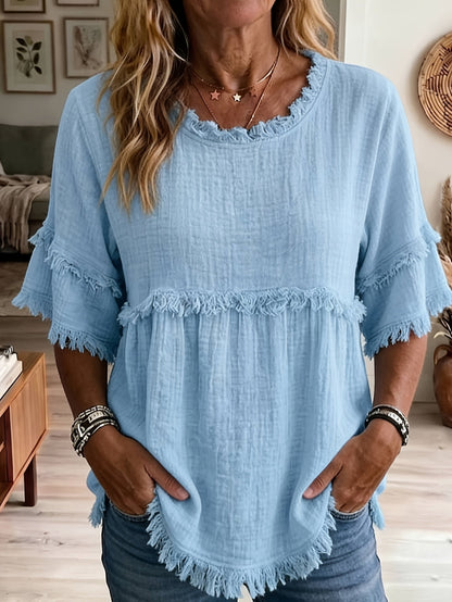 Women's Royal Blue Knit Short-Sleeve Blouse – view 10