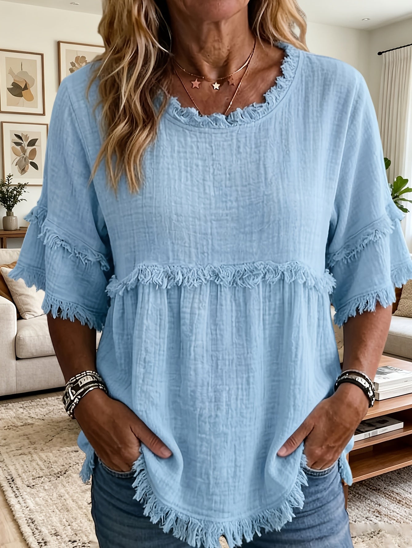 Women's Royal Blue Knit Short-Sleeve Blouse – view 11