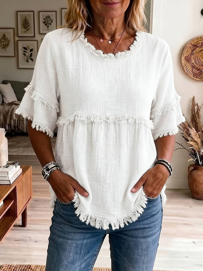 Women's Royal Blue Knit Short-Sleeve Blouse – view 12