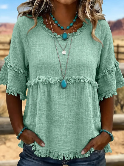 Women's Royal Blue Knit Short-Sleeve Blouse – Blue option – view 3