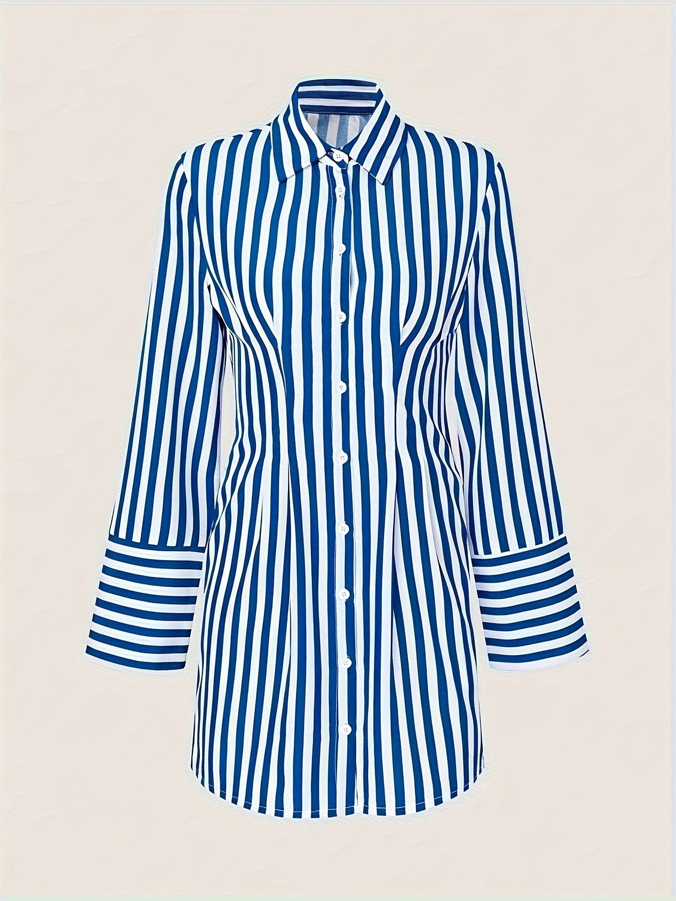 Women's Royal Blue Striped Shirt Dress - Pocket detail view