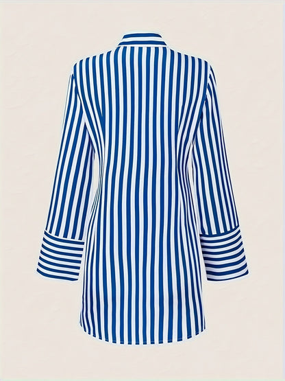 Women's Royal Blue Striped Shirt Dress - Pocket detail view