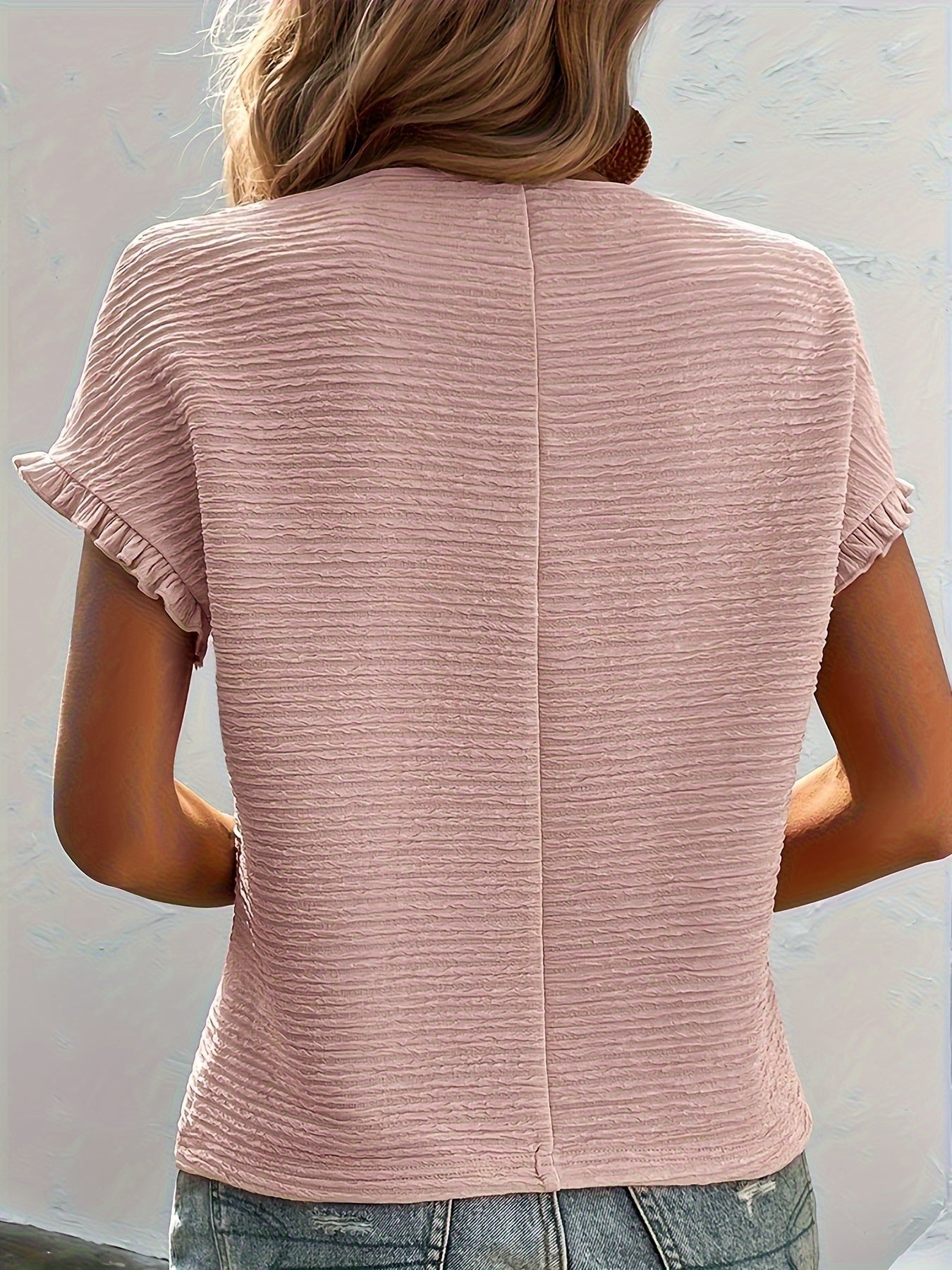 Women's Ruffle Detail Blouse - Classic Neck Short Sleeve detail view