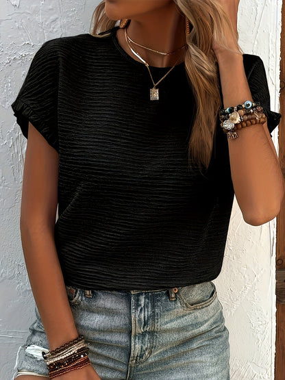 Women's Ruffle Detail Blouse - Classic Neck Short Sleeve detail view