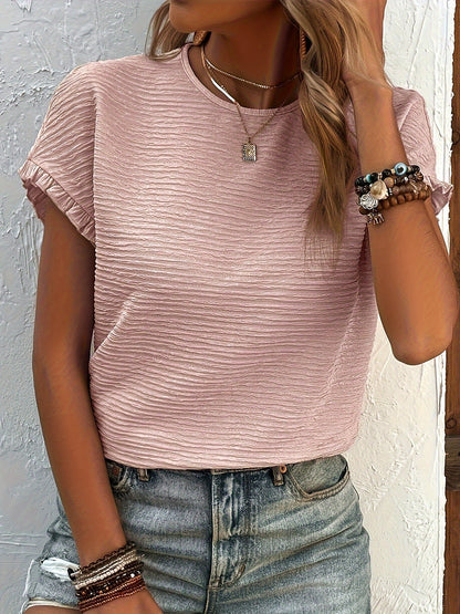 Women's Ruffle Detail Blouse - Classic Neck Short Sleeve detail view