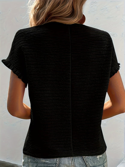 Women's Ruffle Detail Blouse - Classic Neck Short Sleeve detail view