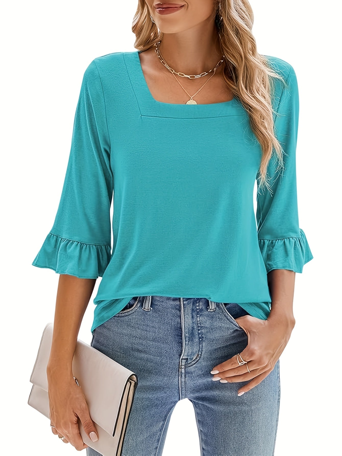 Women's Ruffle Trim Blouse - Relaxed Fit detail view
