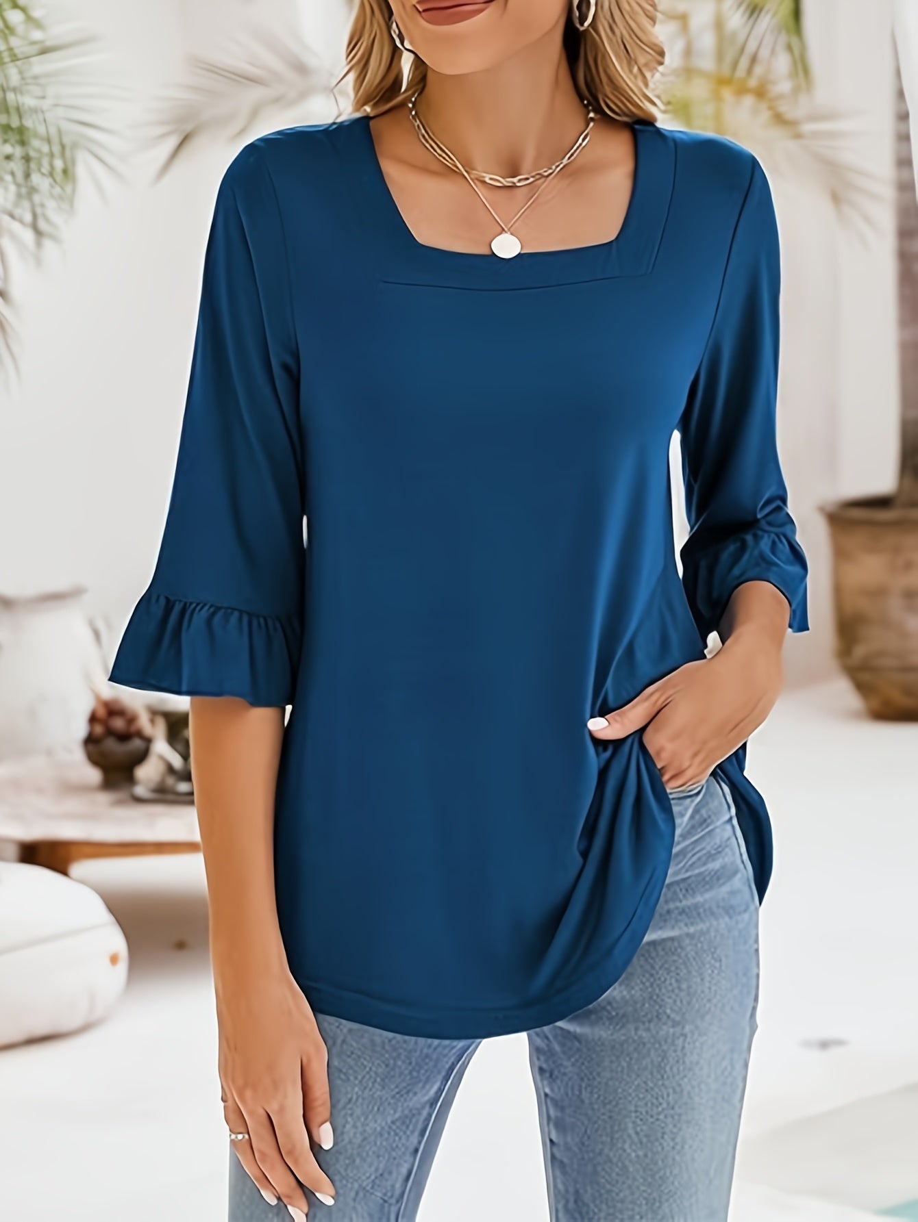 Women's Ruffle Trim Blouse - Relaxed Fit detail view