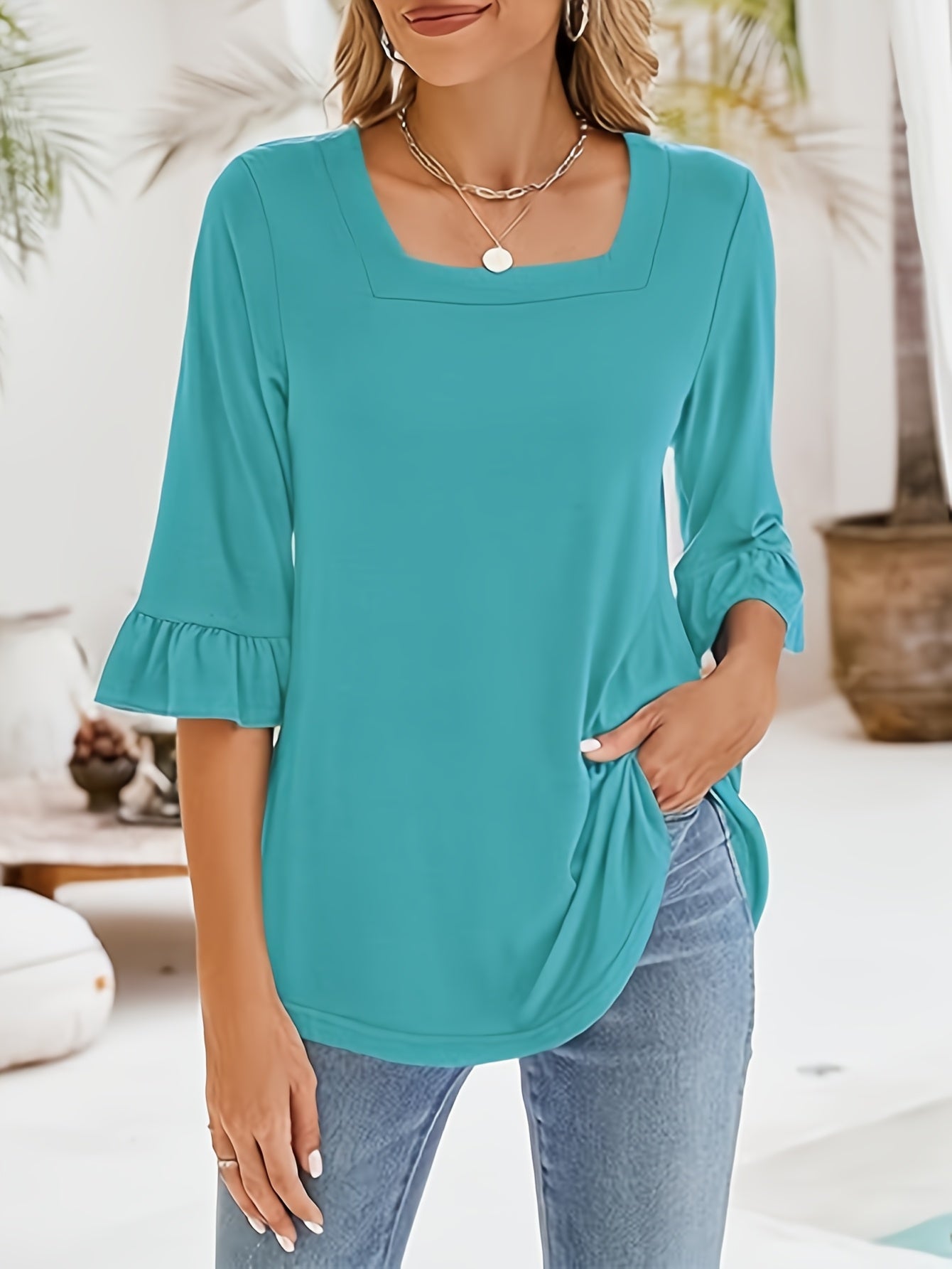Women's Ruffle Trim Blouse - Relaxed Fit detail view