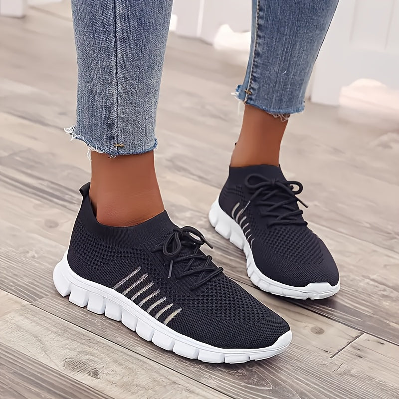 Women's Running Shoes - Breathable Mesh Lace-Up for Active Days – Black – view 2