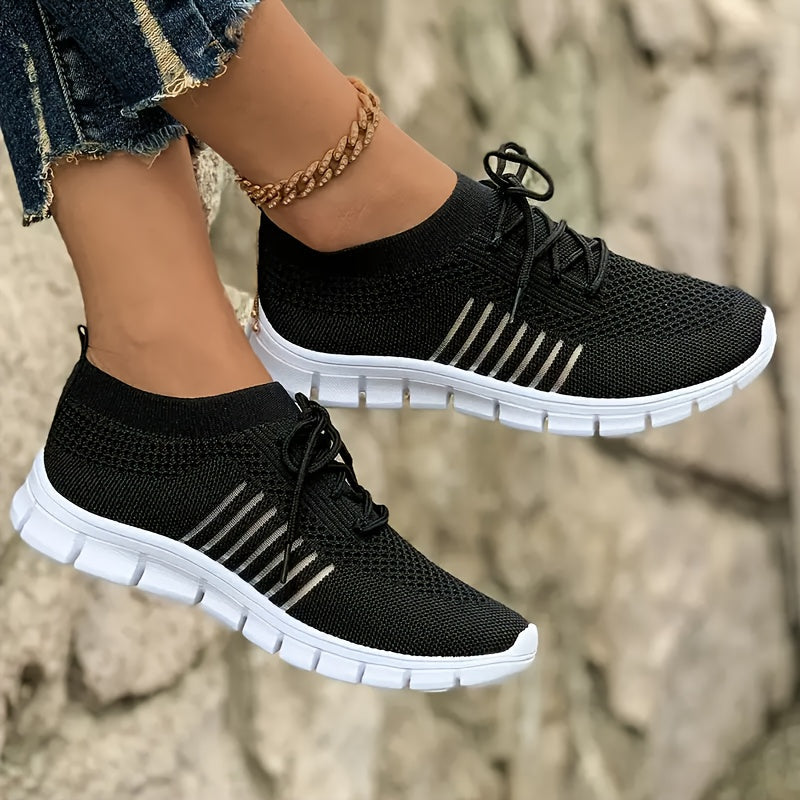 Women's Running Shoes - Breathable Mesh Lace-Up for Active Days – Black – Black option – view 3