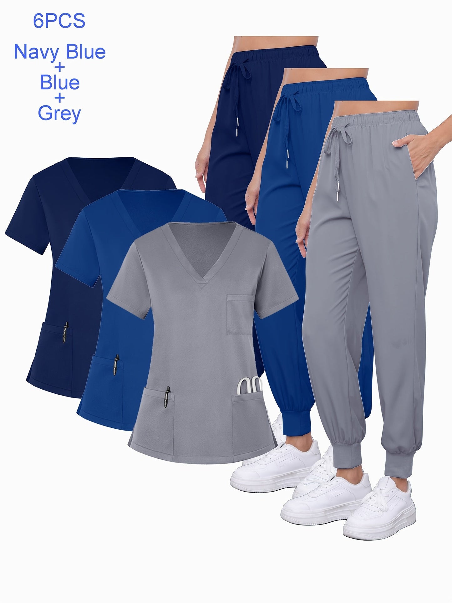 Women's Scrub Set - Pocket Detail – Burgundy / Blue – view 2