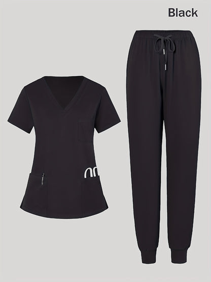 Women's Scrub Set - Pocket Detail – Burgundy / Blue detail view
