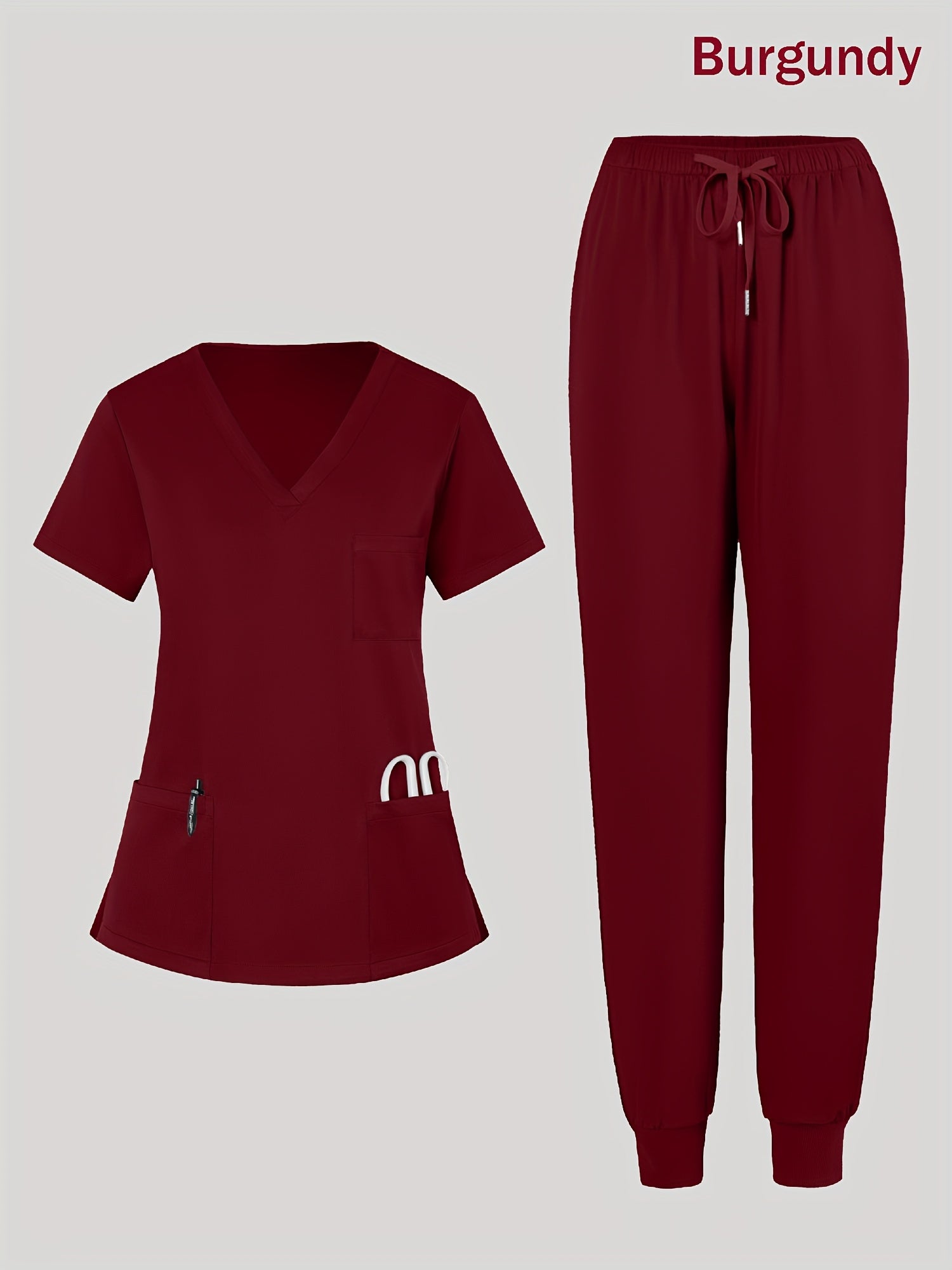 Women's Scrub Set - Pocket Detail – Burgundy / Blue detail view