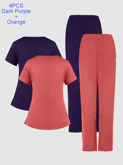 Women's Scrub Set - Pocket Detail – Orange-Red / Pink detail view