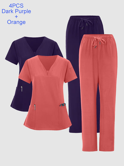 Women's Scrub Set - Pocket Detail – Orange-Red / Pink – Orange option – view 2