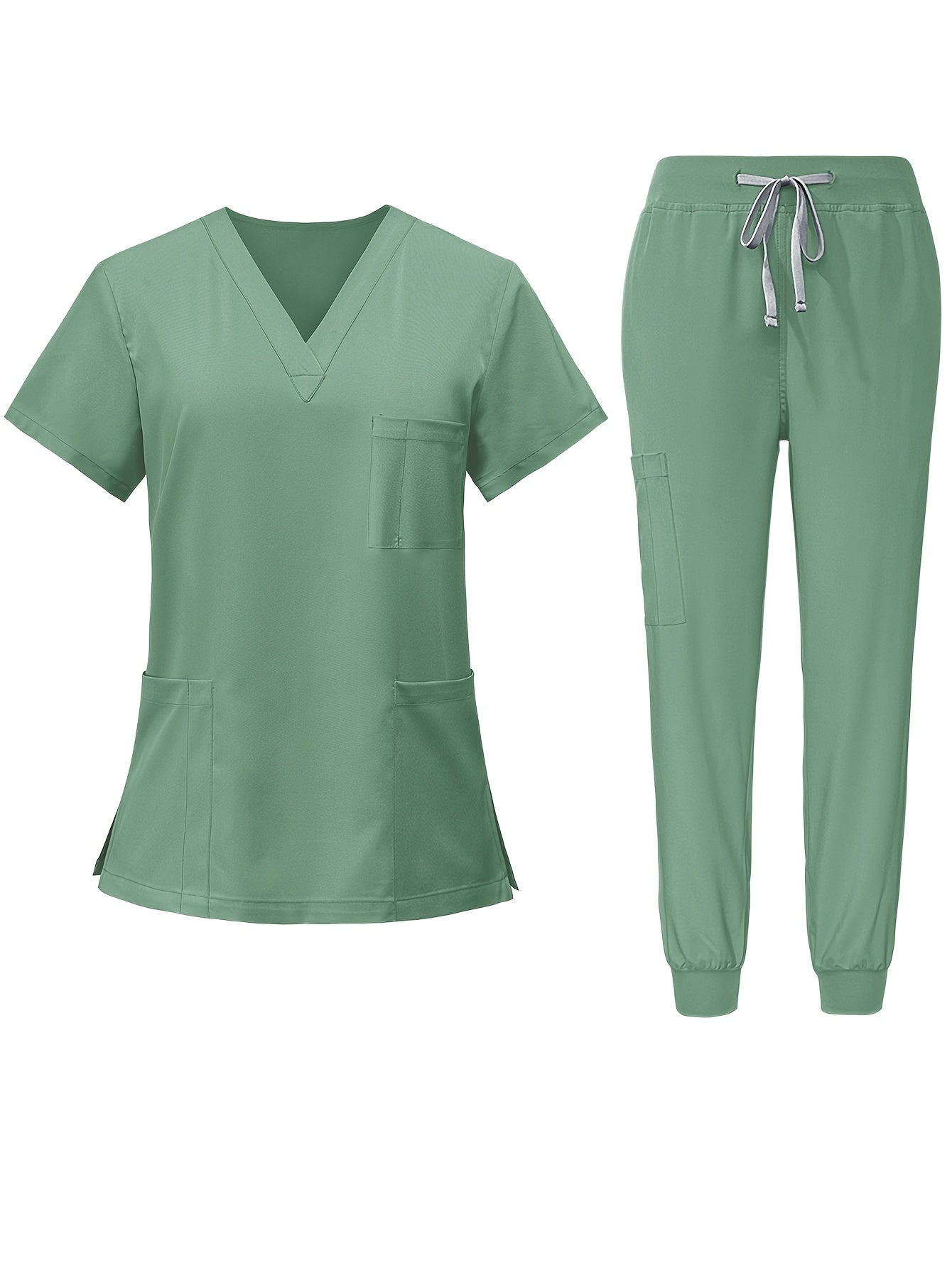 Women's Scrub Set - Solid Color Workwear Matching Outfit – Black option – view 2