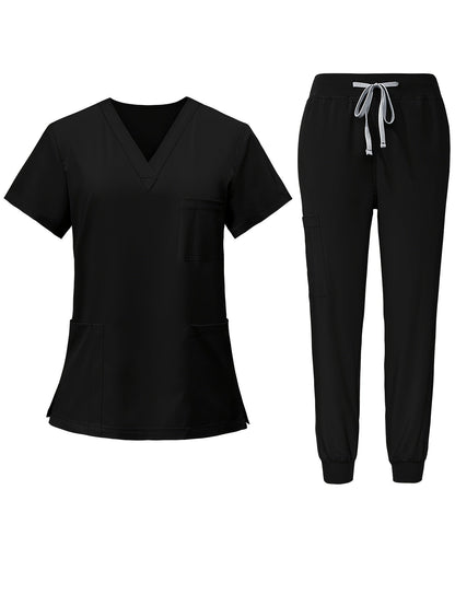 Women's Scrub Set - Solid Color Workwear Matching Outfit – Black option – view 4