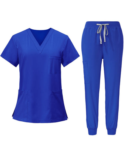 Women's Scrub Set - Solid Color Workwear Matching Outfit – Black option – view 5