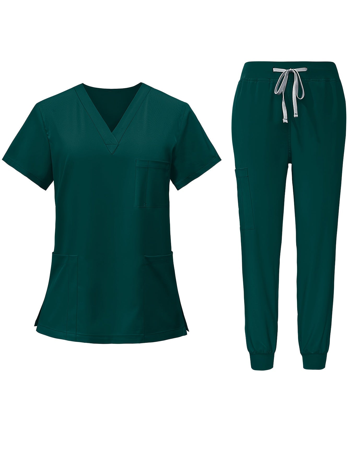 Women's Scrub Set - Solid Color Workwear Matching Outfit – Black option – view 6
