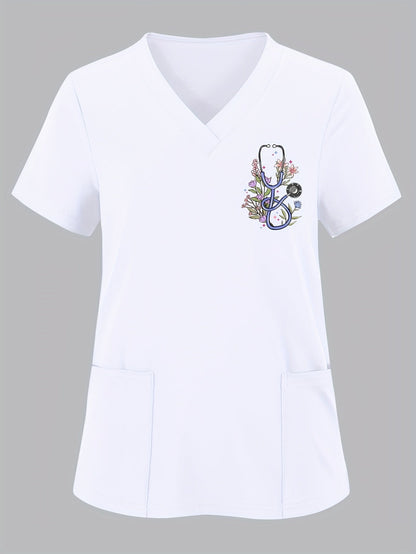 Women's Scrub Top - Floral Print detail view