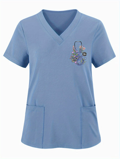 Women's Scrub Top - Floral Print detail view