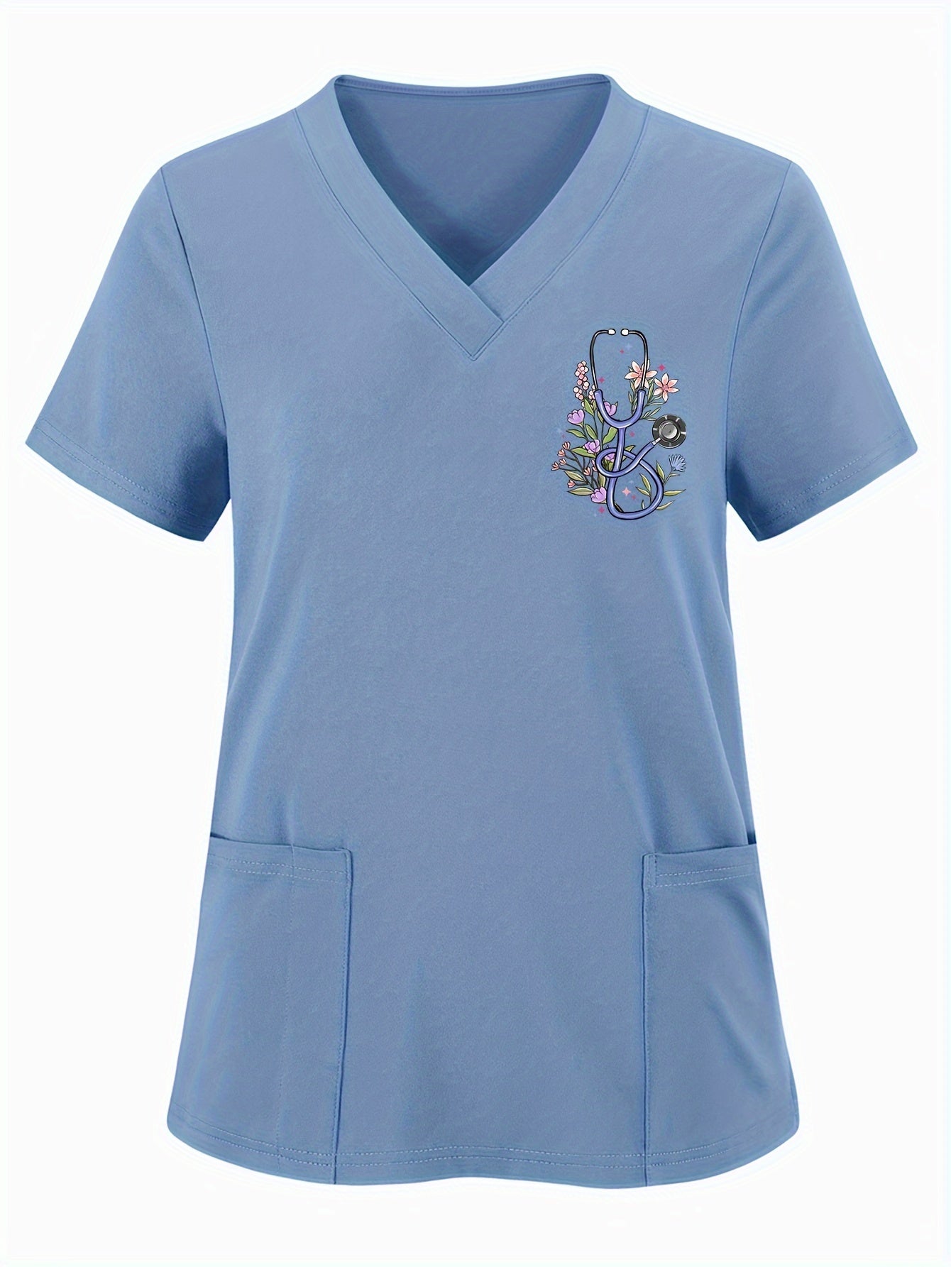 Women's Scrub Top - Floral Print – White option – main product image