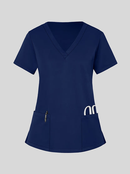 Women's Scrub Top - Solid Color – Black / Navy Color – Black option – view 3