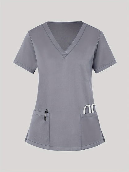 Women's Scrub Top - Solid Color – Black / Navy Color – Black option – view 4