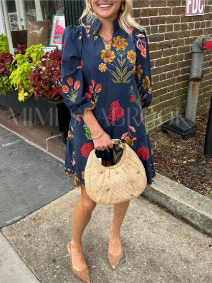 Women's Sea Blue Floral Midi Casual Dress – Blue option – main product image