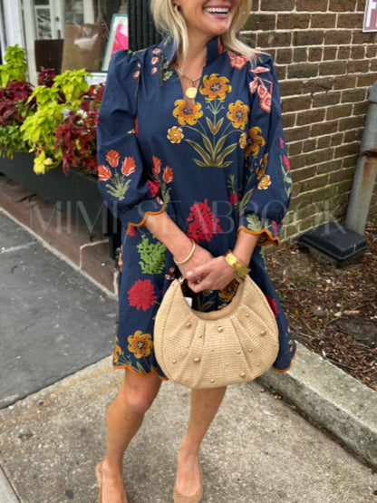Women's Sea Blue Floral Midi Casual Dress detail view