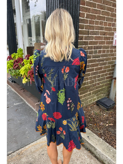 Women's Sea Blue Floral Midi Casual Dress detail view