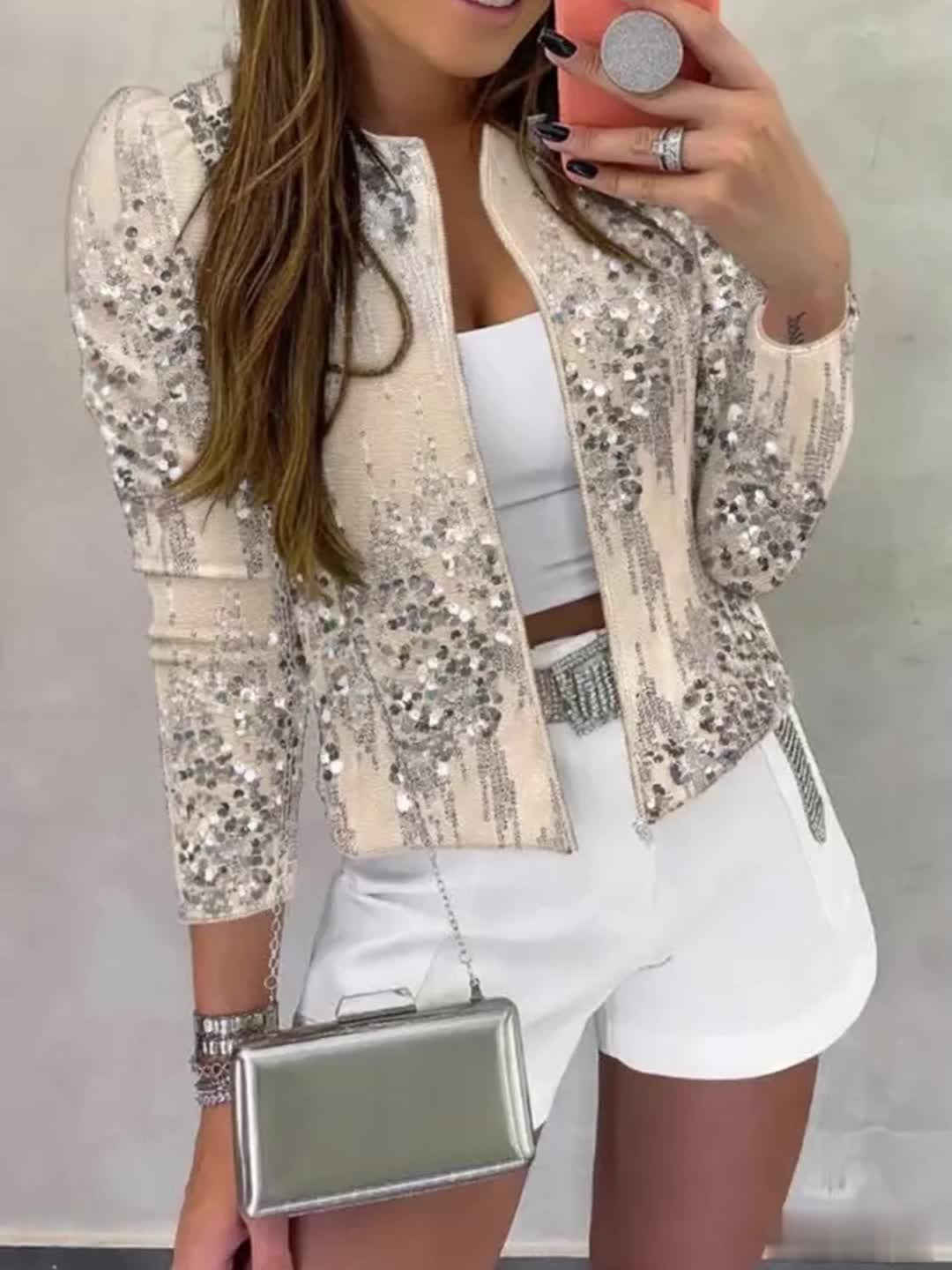 Women's Sequin Zip Jacket - Short Party Layer detail view
