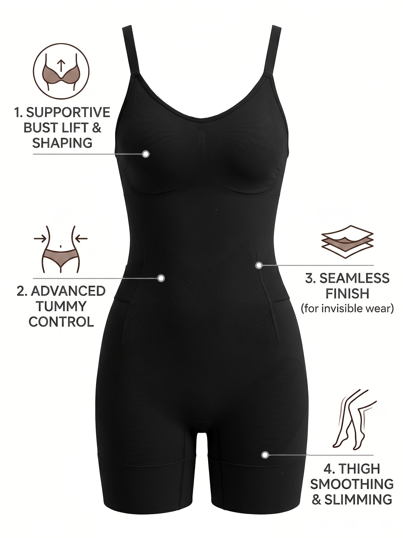 Women's Shapewear Bodysuit - Solid Color detail view